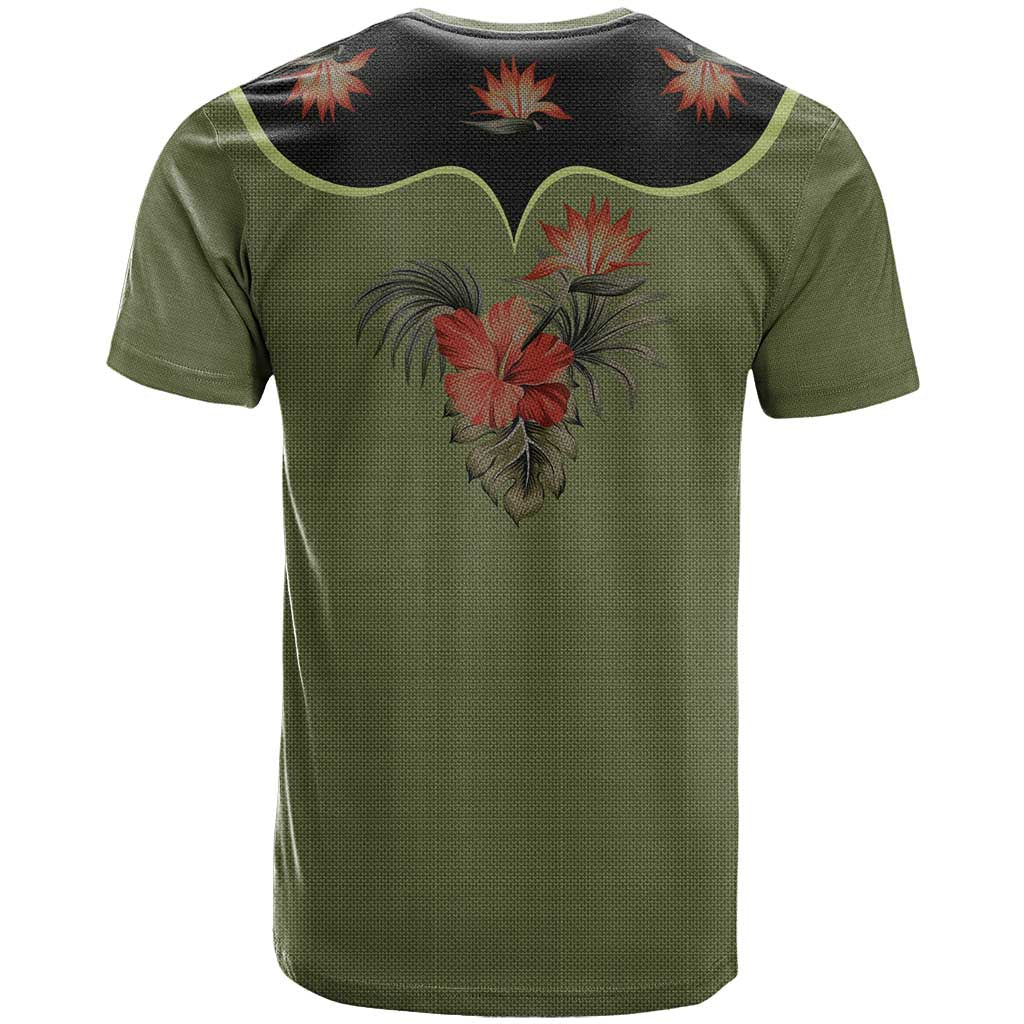 Western Yoke T-Shirt Tropical Hibiscus Cowboy Style Graphic Tee