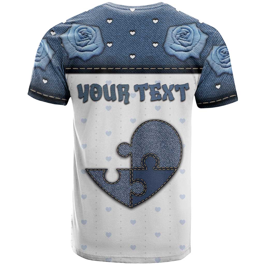 Personalized XOXO Valentine's Day T-Shirt Pieces Of The Heart Old Denim Fabric Effect Graphic Tee