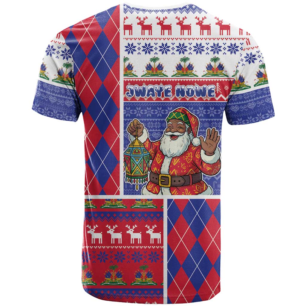 Haiti Christmas T-Shirt Santa With Fanal Haitian Patchwork Style Graphic Tee