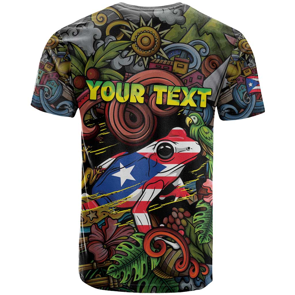 Personalized Puerto Rico T-Shirt The Coqui Frog Tropical Doodle Style Graphic Tee