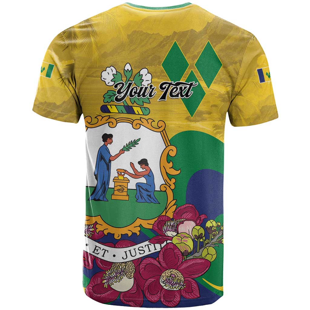 Personalized Saint Vincent and the Grenadines T-Shirt Cannonball Flower Tropical Style Graphic Tee