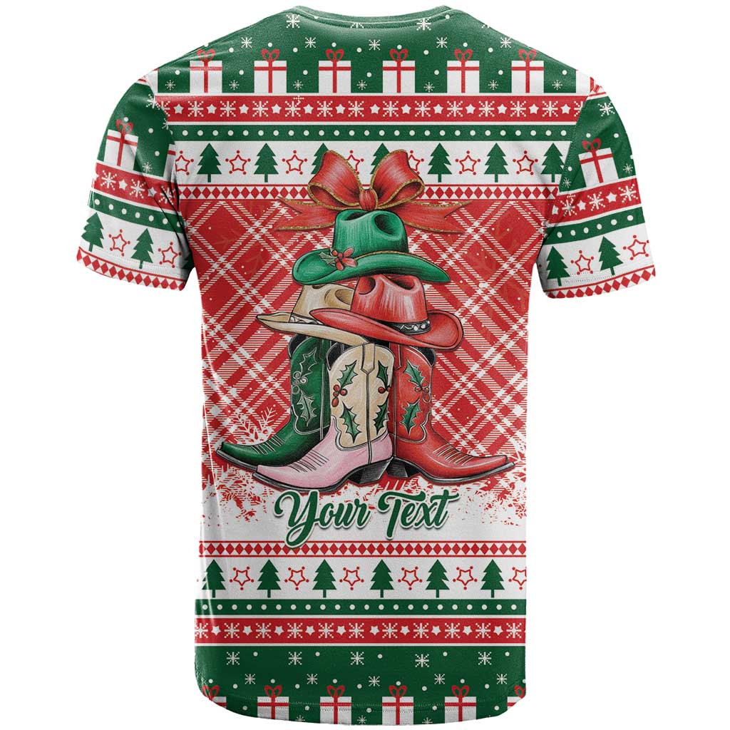 Personalized Cowgirl Boots Howdy Christmas T-Shirt Western Christmas Graphic Tee