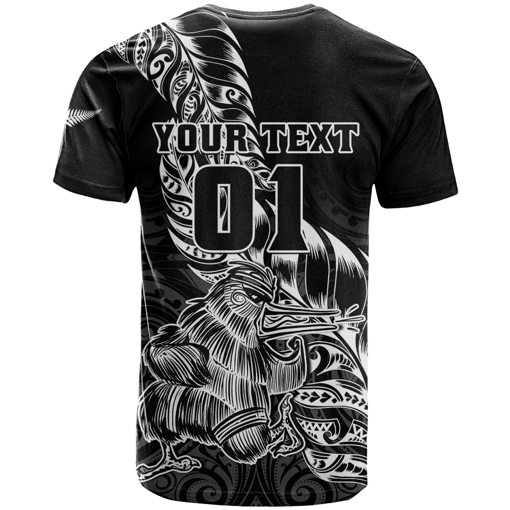 Custom New Zealand Silver Fern Rugby T-Shirt Aotearoa Kiwi Maori Black Version Graphic Tee