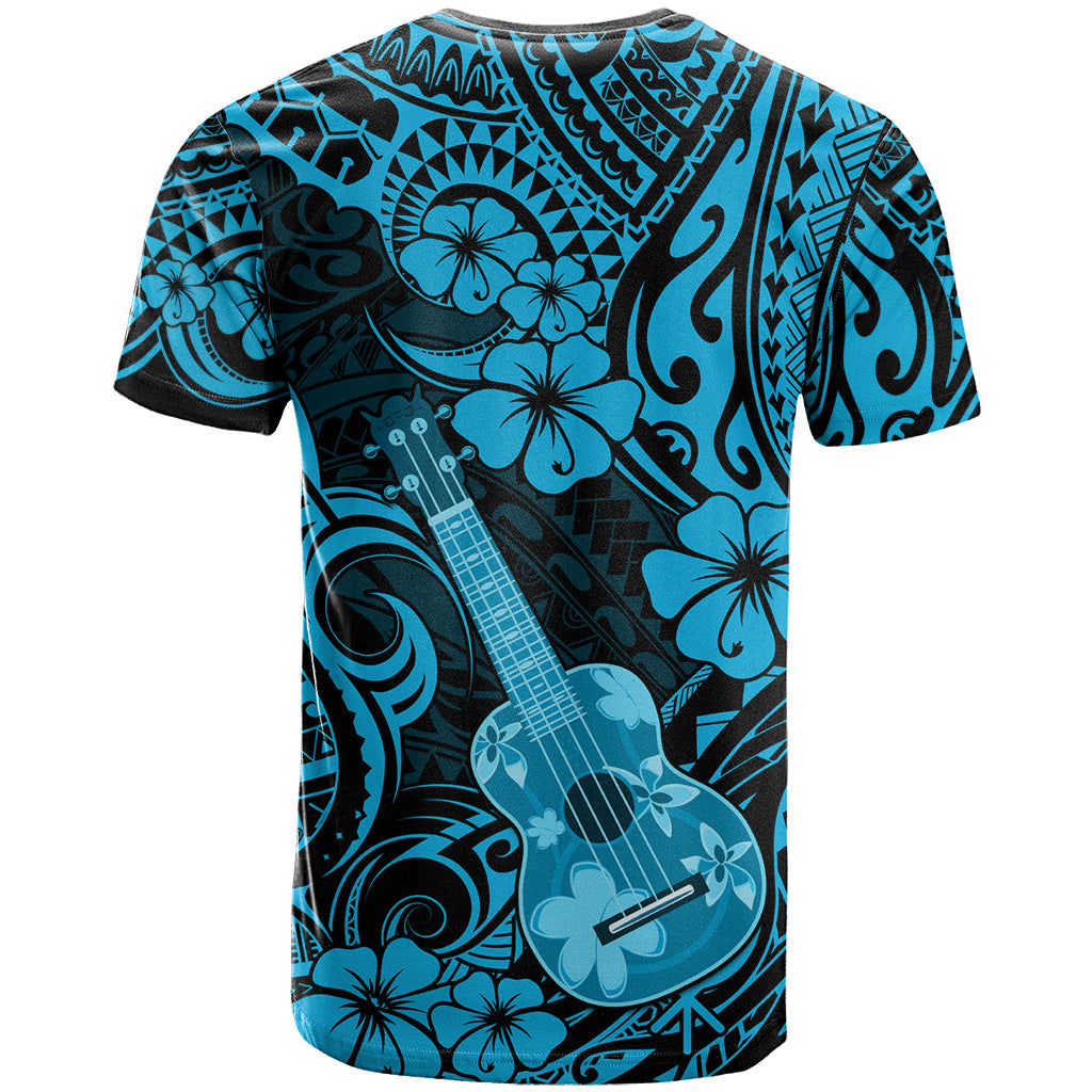Hawaii Ukulele T-Shirt Polynesian Pattern Sky Blue Version Graphic Tee