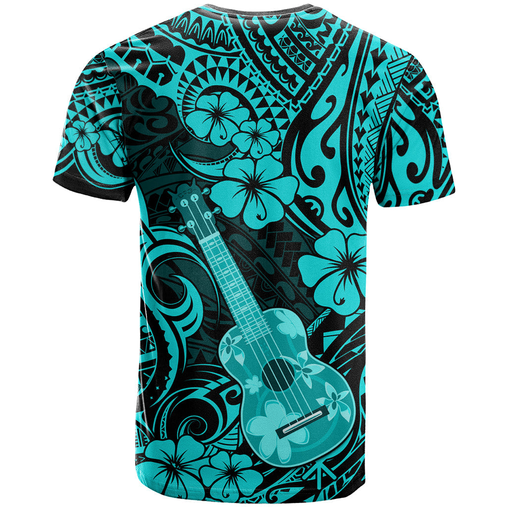 Hawaii Ukulele T-Shirt Polynesian Pattern Turquoise Version Graphic Tee