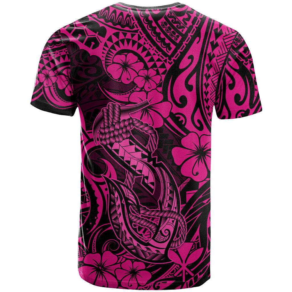 Hawaii Fish Hook T-Shirt Hibiscus Hawaii Tribal Tattoo Pink Version Graphic Tee