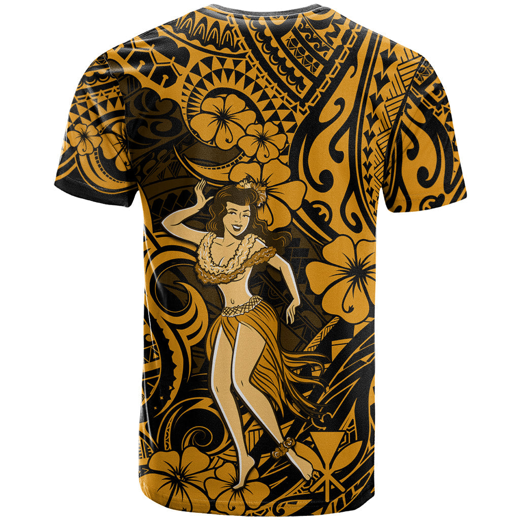 Hawaii Hula Girl T-Shirt Polynesian Pattern Gold Version Graphic Tee