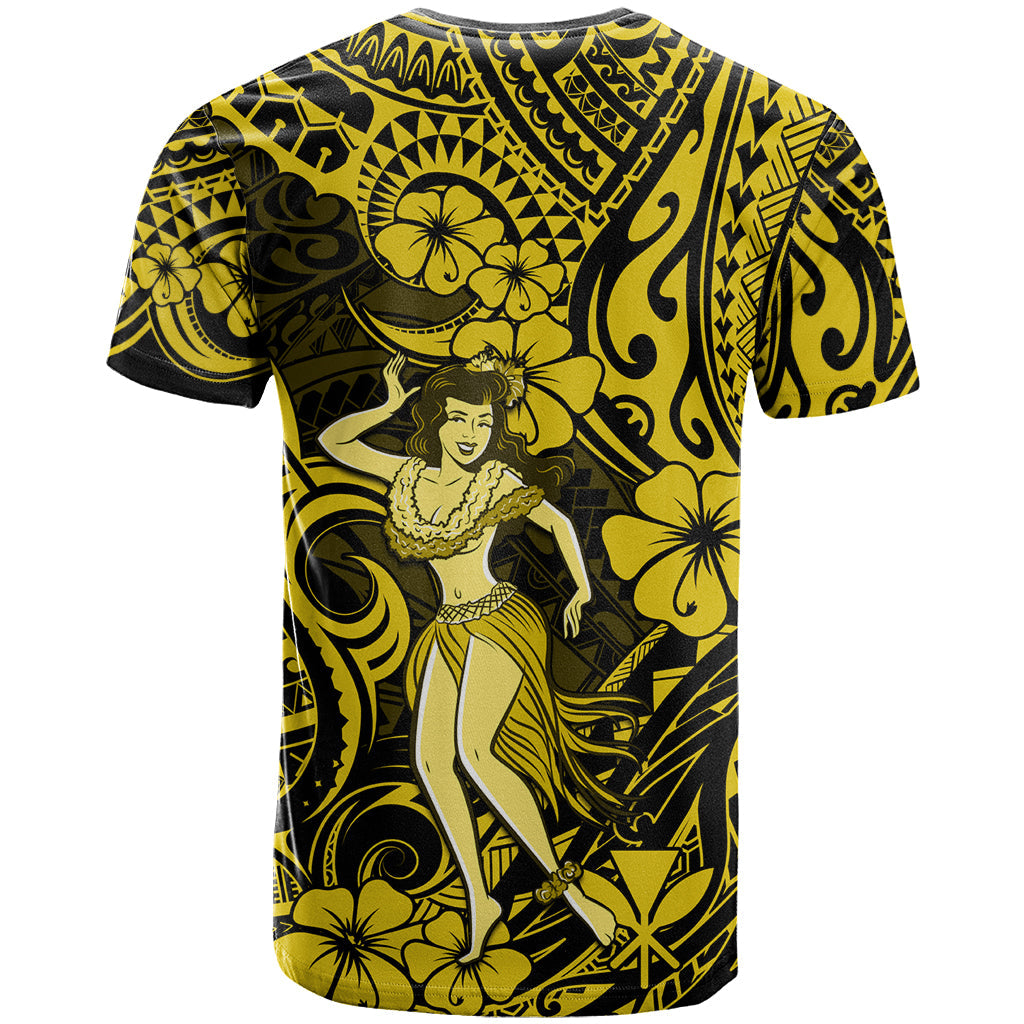 Hawaii Hula Girl T-Shirt Hibiscus Hawaii Tribal Tattoo Yellow Version Graphic Tee