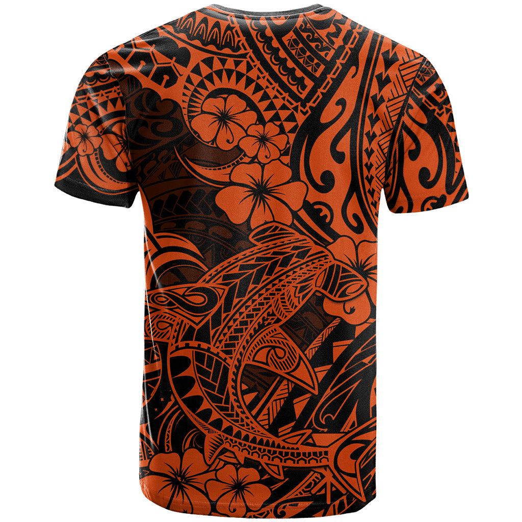 Hawaii Shark T-Shirt Polynesian Pattern Orange Version Graphic Tee
