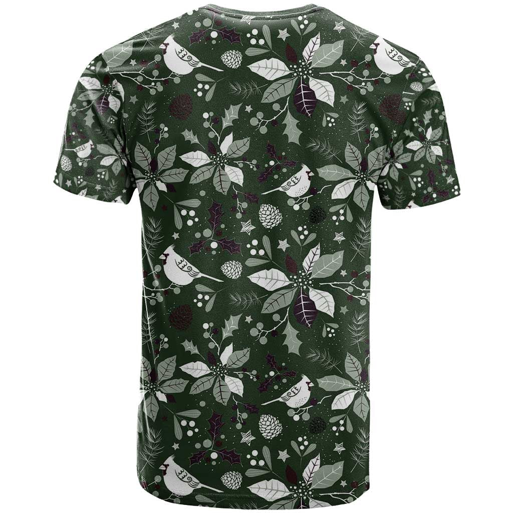 Cardinal Christmas Green T-Shirt Xmas Pattern Graphic Tee