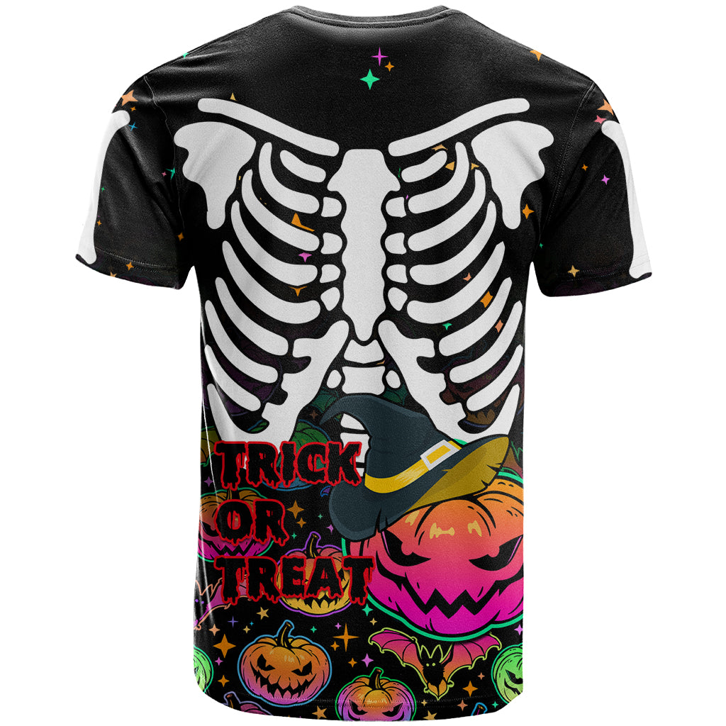Halloween Skeleton T-Shirt Trick or Treat Witch Pumpkin Colorful Graphic Tee