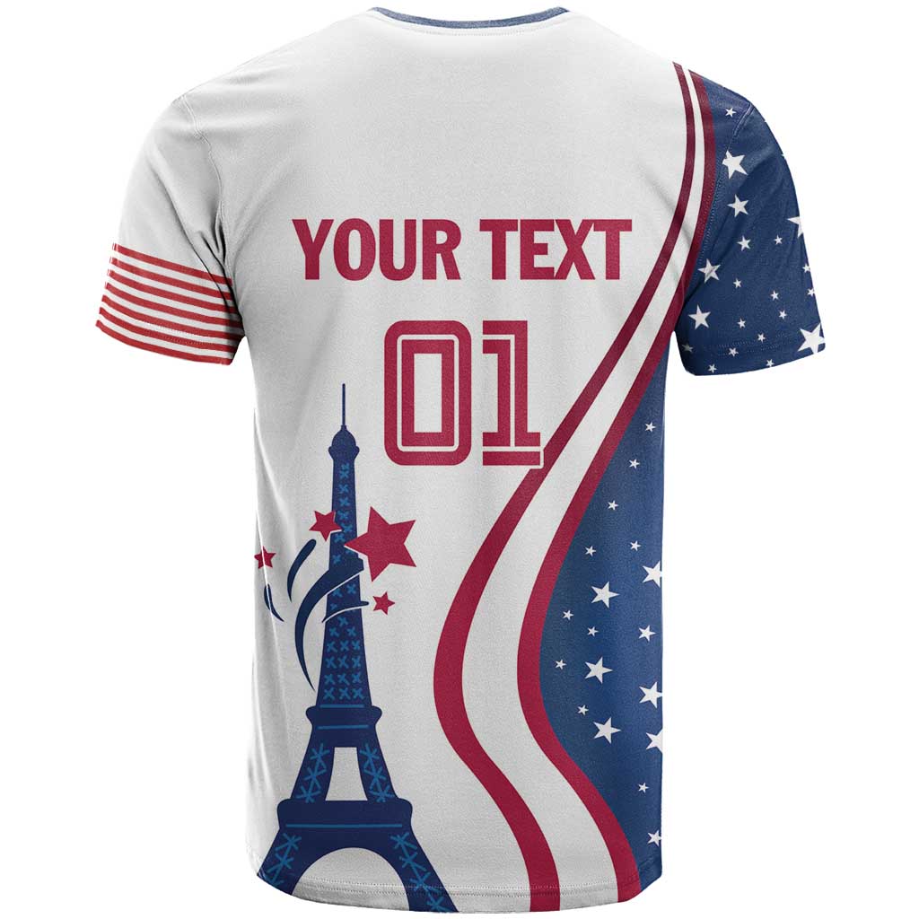 Custom USA Eiffel Tower T-Shirt One Nation One Team Graphic Tee