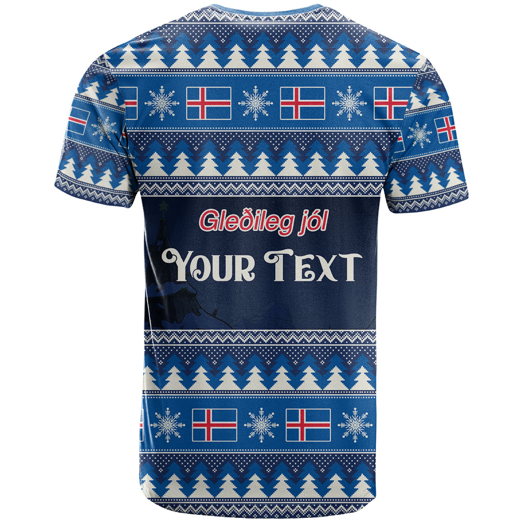 Custom Iceland Christmas T-Shirt Yule Cat With Xmas Tree Graphic Tee