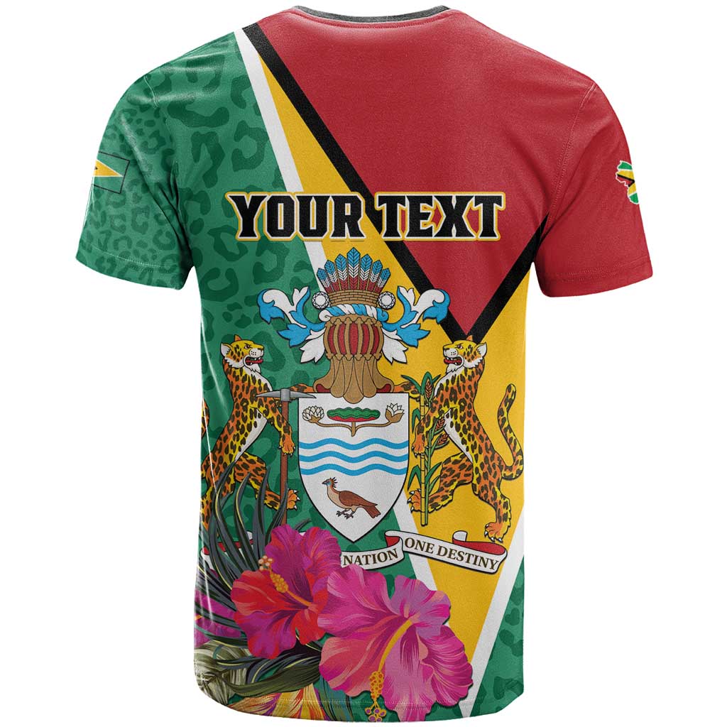 Personalized Guyana T-Shirt Jaguar Tropical Flowers Graphic Tee