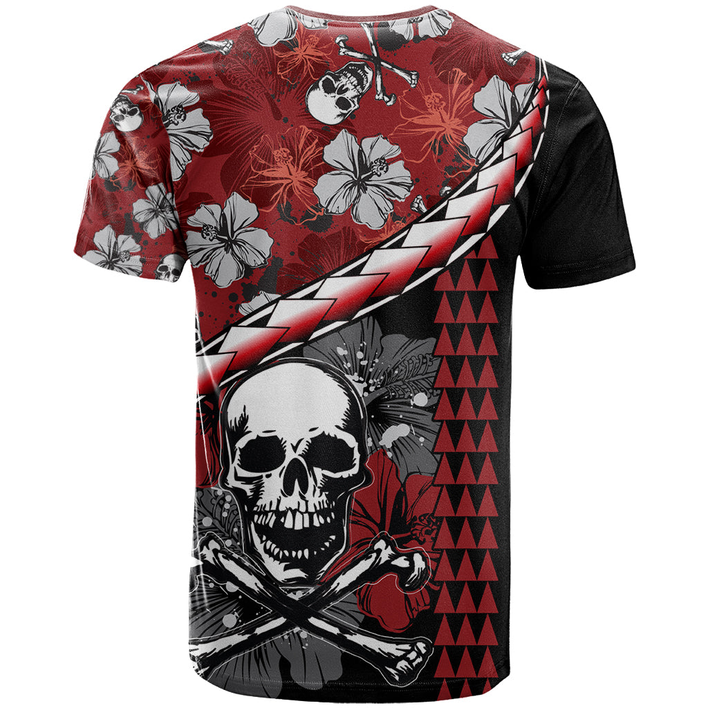Hawaii Halloween T-Shirt Hibiscus Skull Kakau Pattern Graphic Tee
