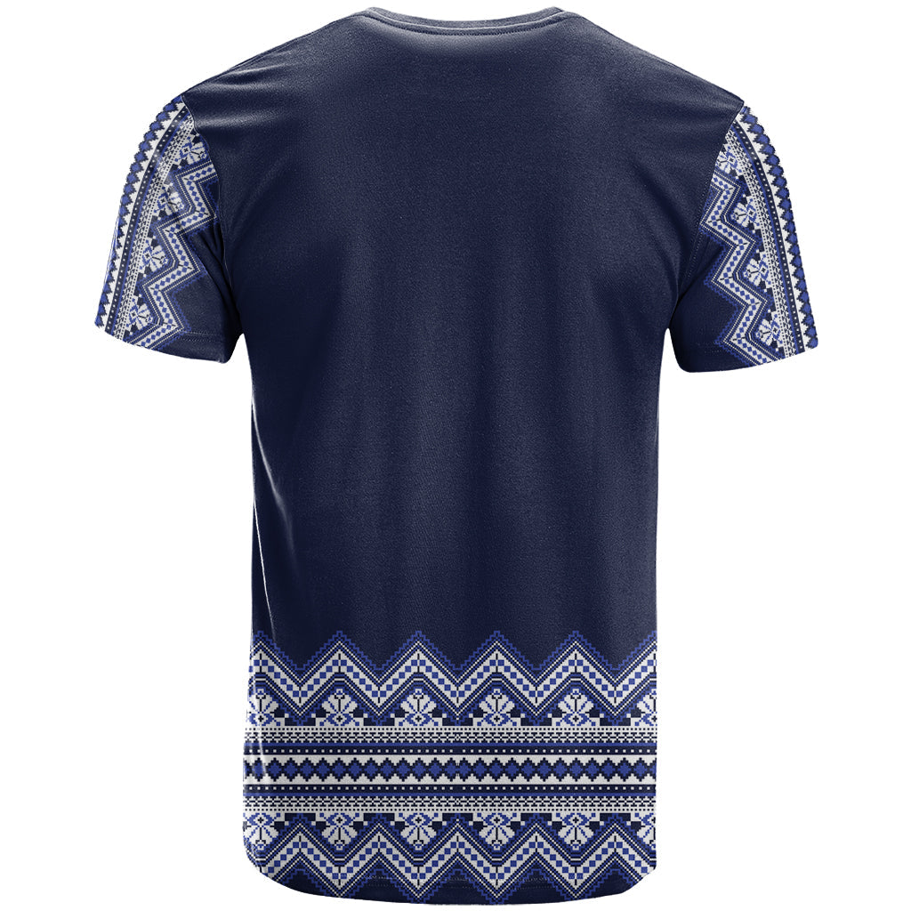 Ukraine Folk Pattern T-Shirt Ukrainian Navy Blue Version Graphic Tee