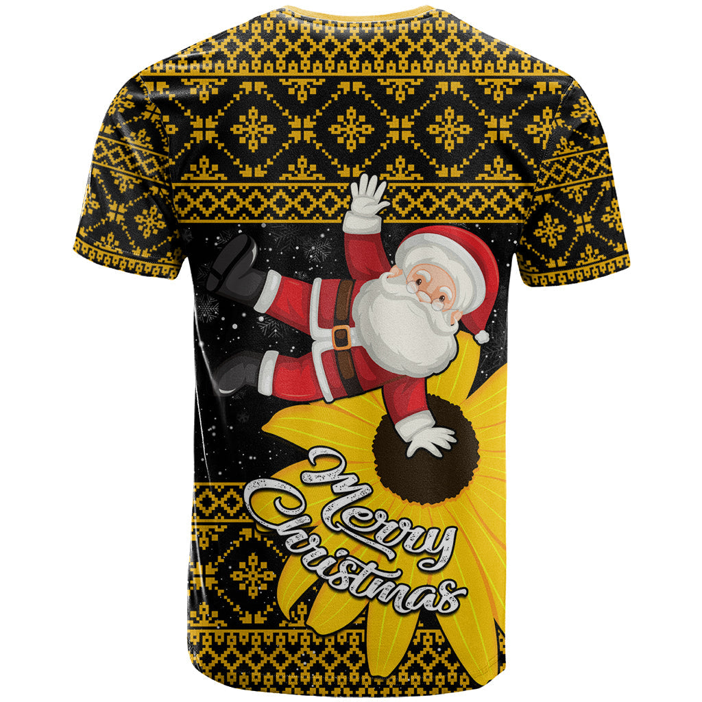 Maryland Christmas T-Shirt Santa Claus With Black Eyed Susan Flower Graphic Tee
