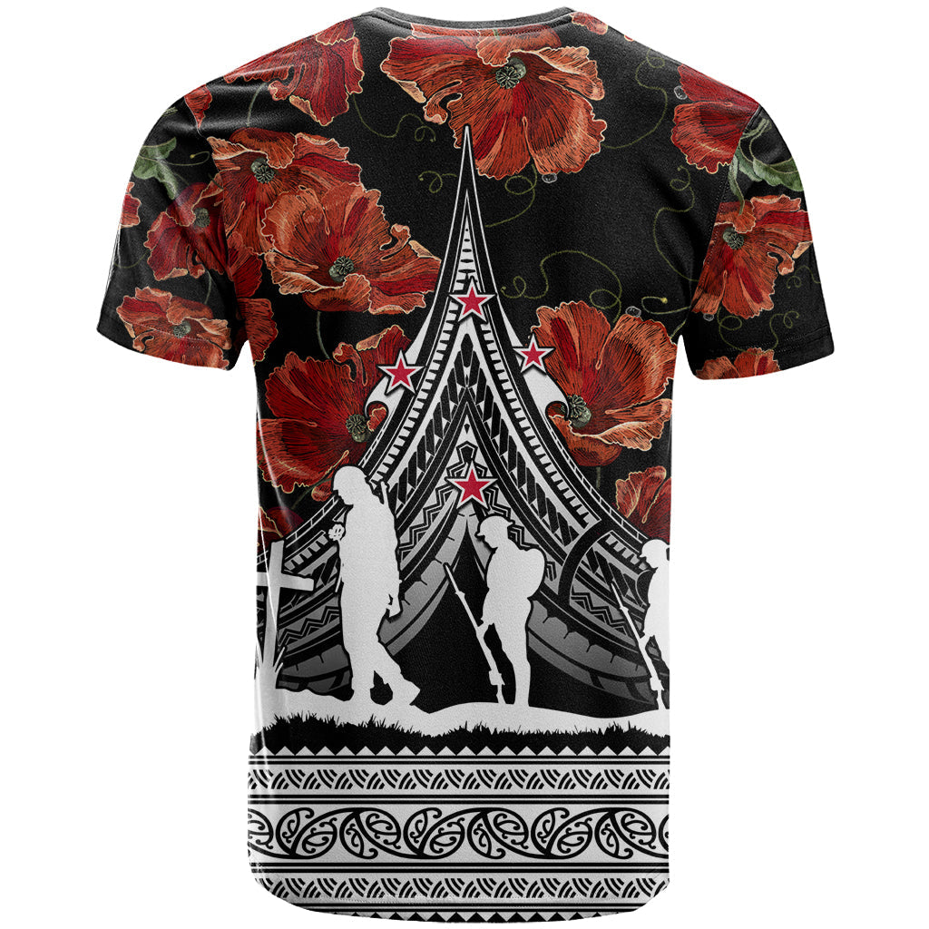 New Zealand ANZAC Day T-Shirt Poppy With Polynesian Pattern Graphic Tee