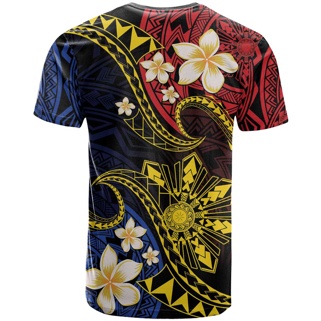 Philippines Spirit Tribal Sun Plumeria T-Shirt Red And Blue Polynesian Pattern Graphic Tee