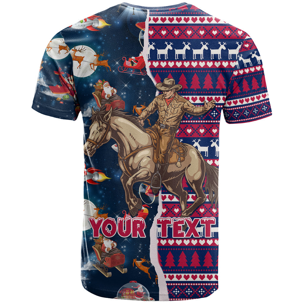 Custom Texas Christmas T-Shirt Cowboy With Santa Claus In Space Graphic Tee