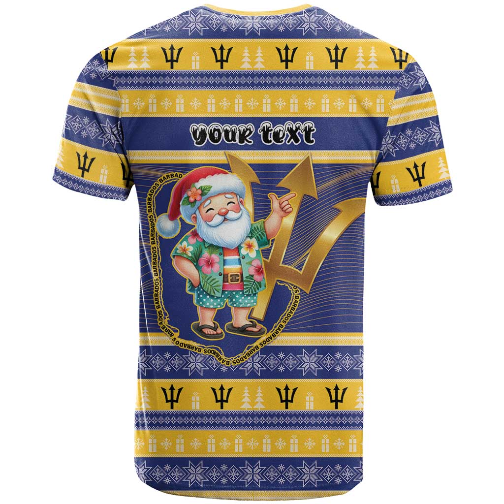 Personalized Barbados Christmas T-Shirt Bajan Map Santa Trident Graphic Tee