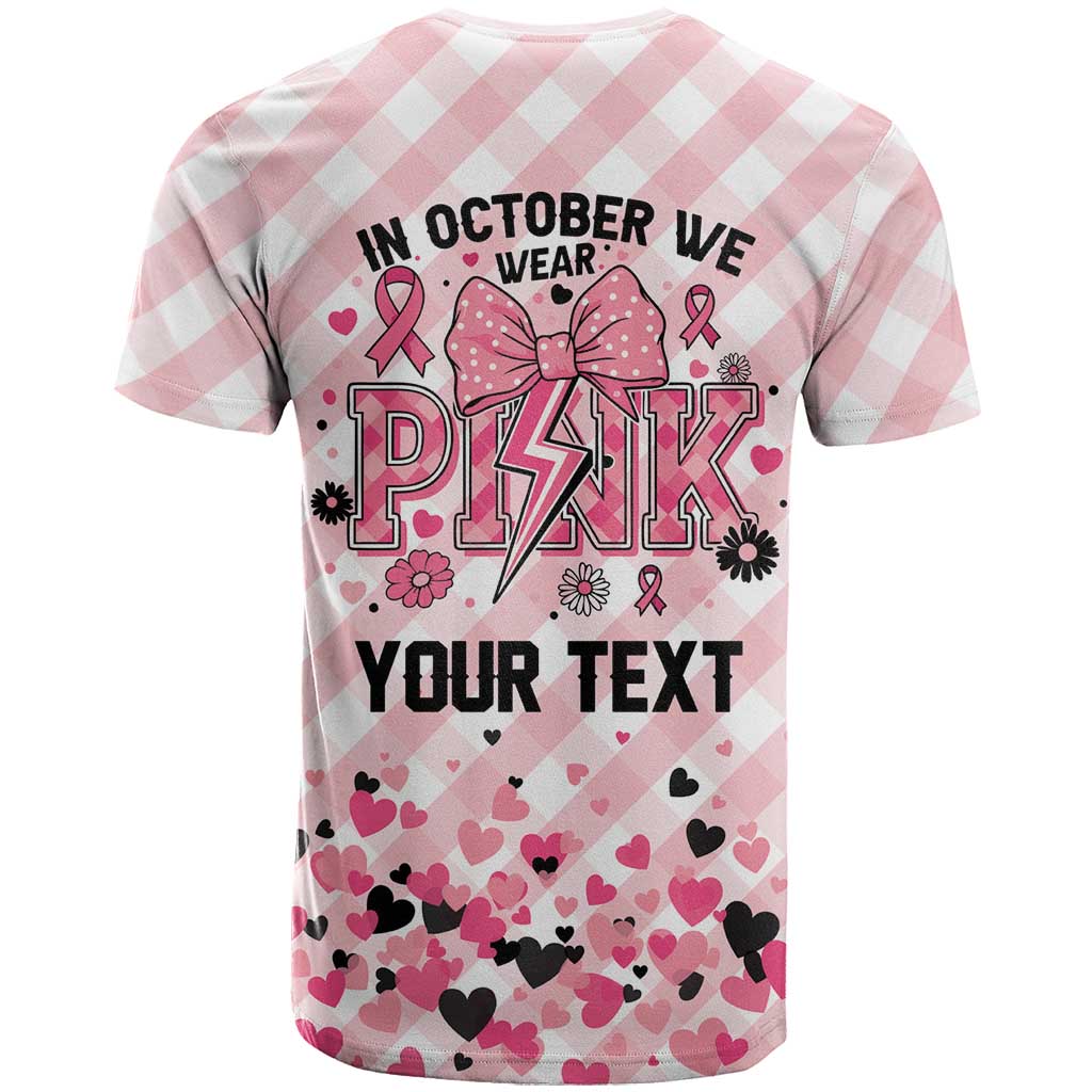 Personalized In October We Wear Pink T-Shirt Pink Pretty Bow Pastel Gingham Graphic Tee
