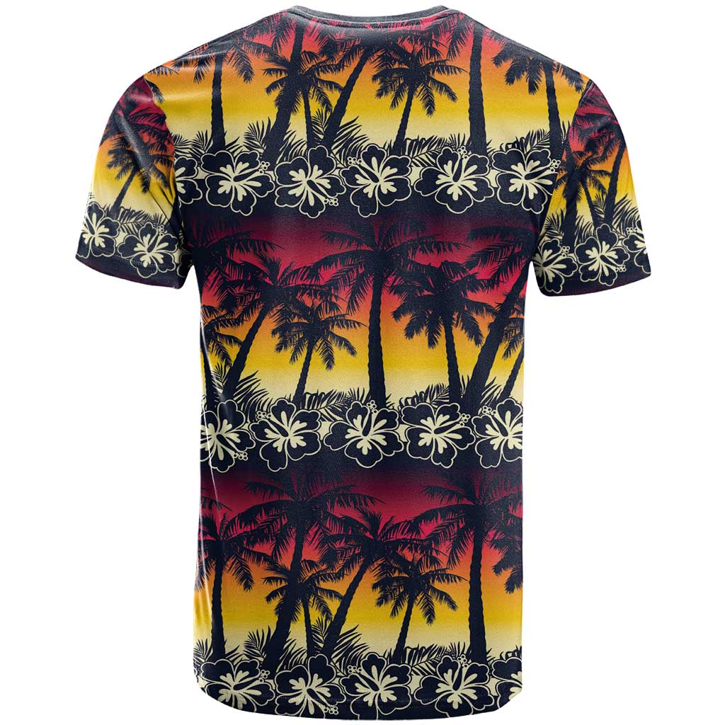 Hawaii Hibiscus Palm Tree Sunset T-Shirt Tropical Style Graphic Tee