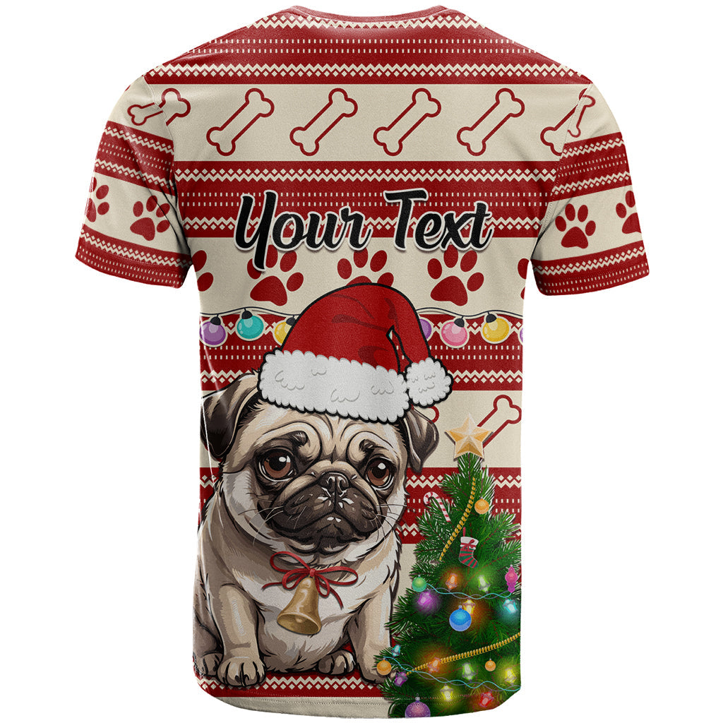 Custom Dog Christmas T-Shirt Cute Pug Dog With Xmas Tree Graphic Tee