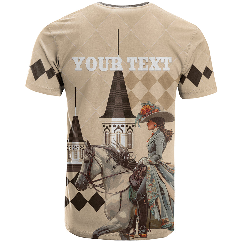 Personalized Kentucky Horse Racing T-Shirt Derby Lady Riding Horse Twin Spires Graphic Tee