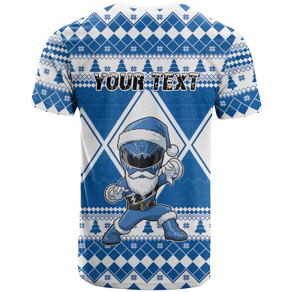 Personalized Power Blue Ranger Santa Claus T-Shirt Funny Christmas Graphic Tee