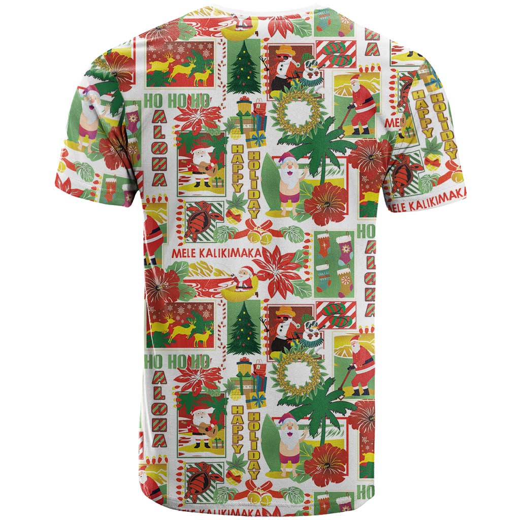 Hawaiian Santa Christmas Pattern T-Shirt White Version Graphic Tee
