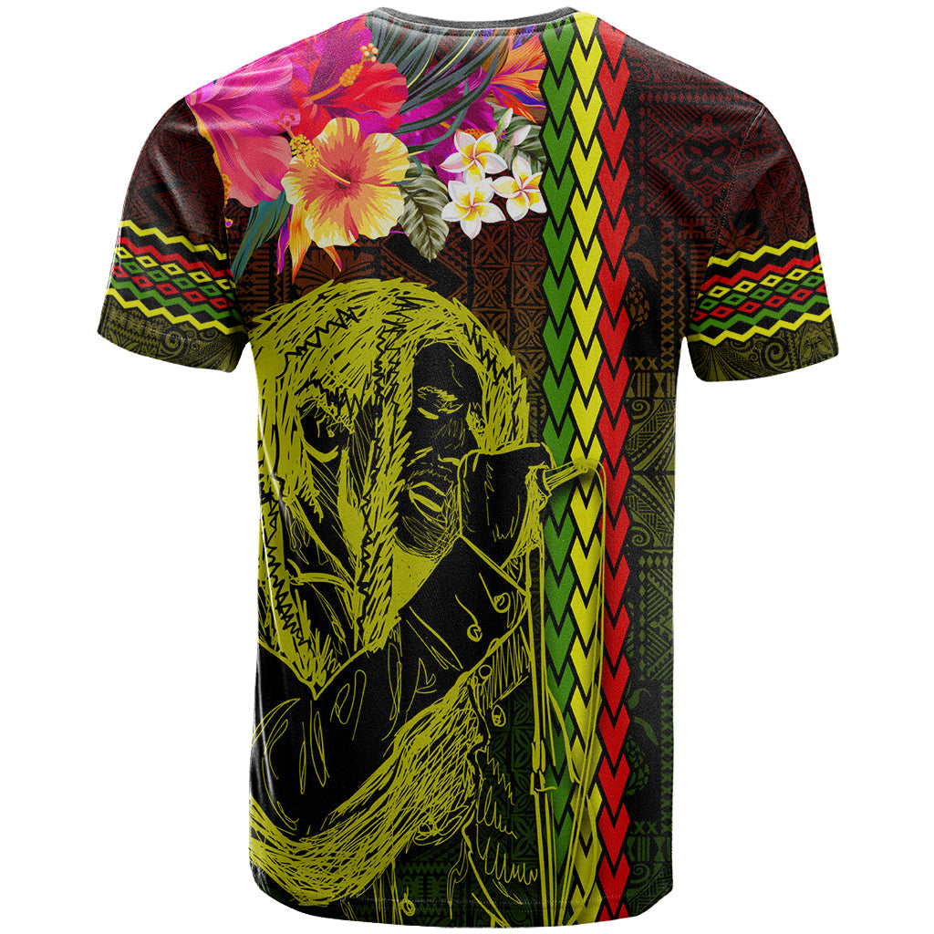 Hawaiian Reggae Music T-Shirt Jamaica Singer Tribal Polynesian and Hibiscus Graphic Tee