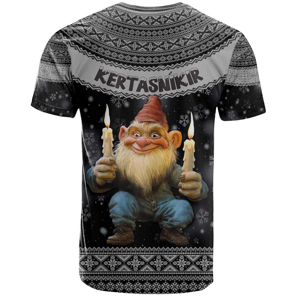 Iceland Kertasnikir Christmas T-Shirt Candle Beggar and Nordic Traditional Pattern Graphic Tee