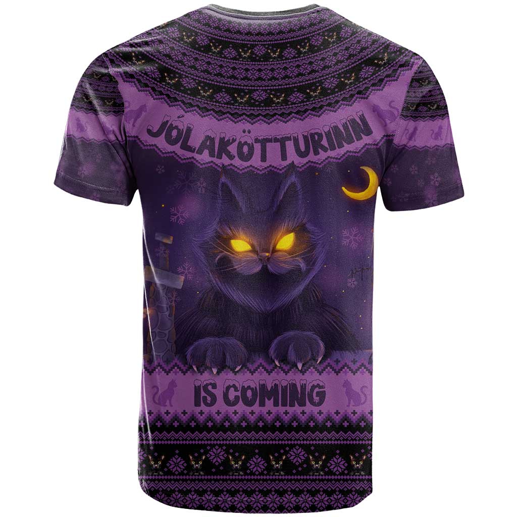 Iceland Jolakotturinn Christmas T-Shirt Yule Cat and Nordic Traditional Pattern Graphic Tee