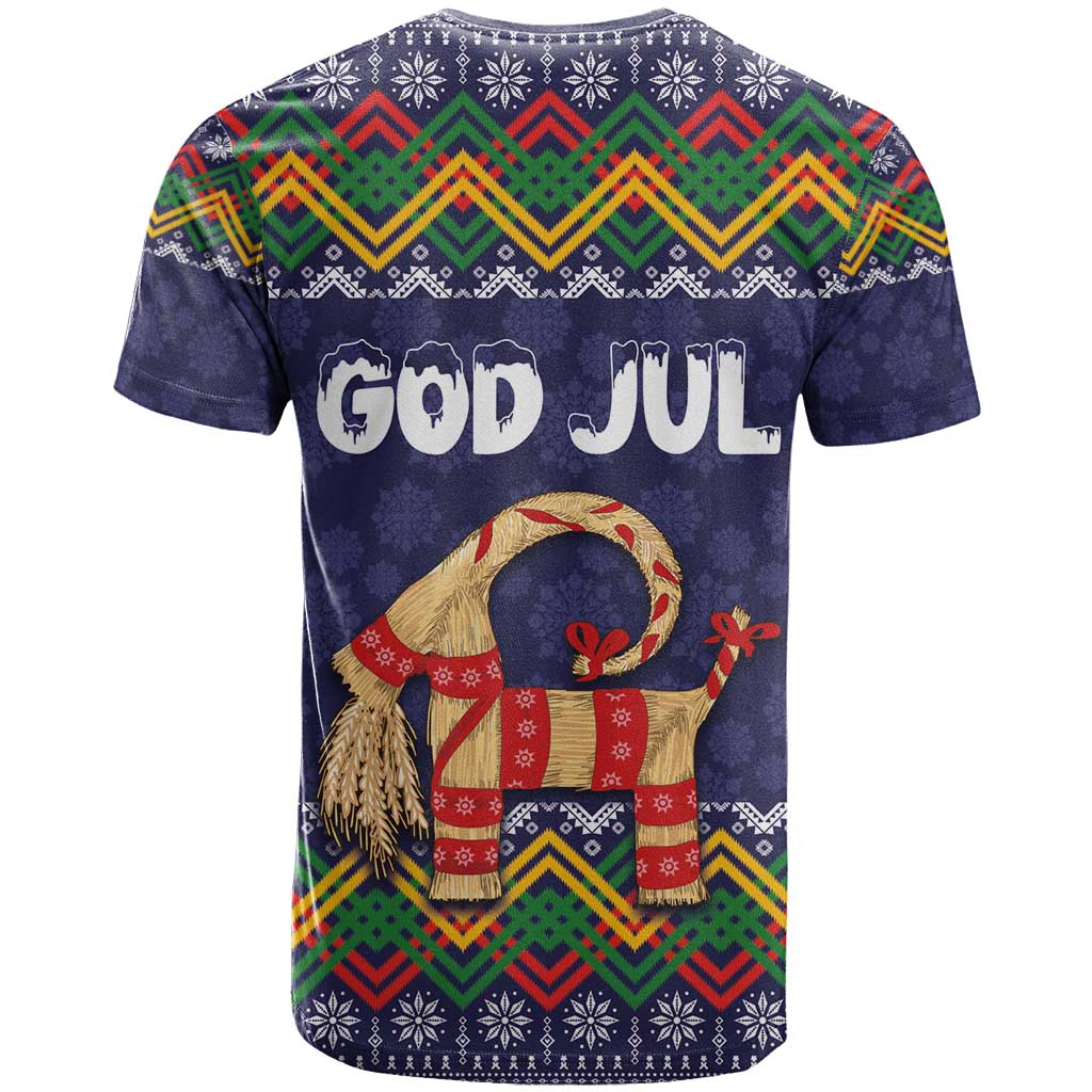 Scandinavian Yule Goat Christmas T-Shirt with Scandinavian Folk Pattern Style Graphic Tee