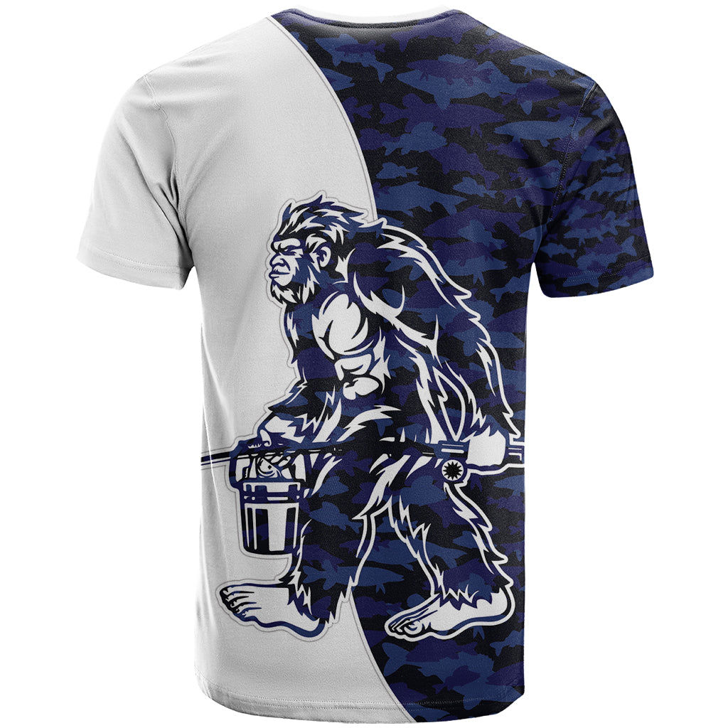 Funny Bigfoot Blue Military Texture Fish T-Shirt Graphic Tee