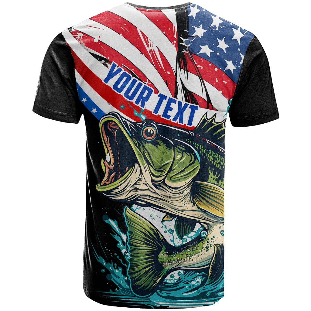 Personalized Bass Fishing T-Shirt With American Flag Graphic Tee