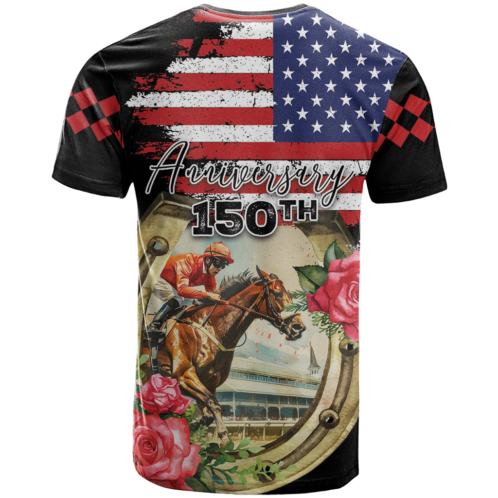 Kentucky Race For Rose 150th T-Shirt Horseshoe With American Flag Vintage Style Graphic Tee