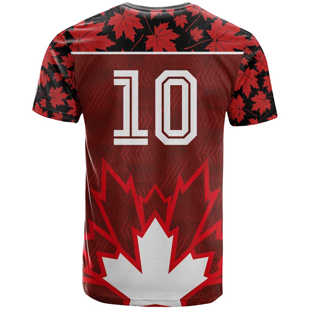 Custom Canadian Rugby T-Shirt Maple Leaves Sporty Art Style Red Color Graphic Tee