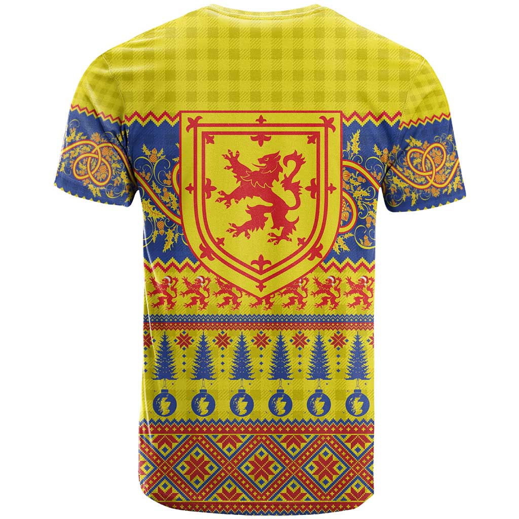 Scottish Christmas T-Shirt Scotland Thistle and Celtic Knot Yellow-Red Color Graphic Tee