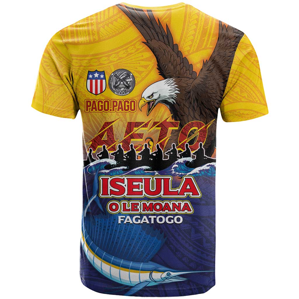 American Samoa Fautasi T-Shirt Bald Eage and Sailfish with Kakau Motifs Graphic Tee