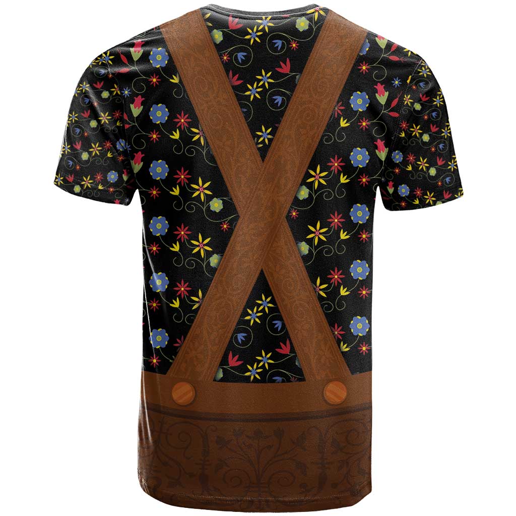 Traditional German Costume - Lederhosen T-Shirt Folk Floral Pattern Style Graphic Tee