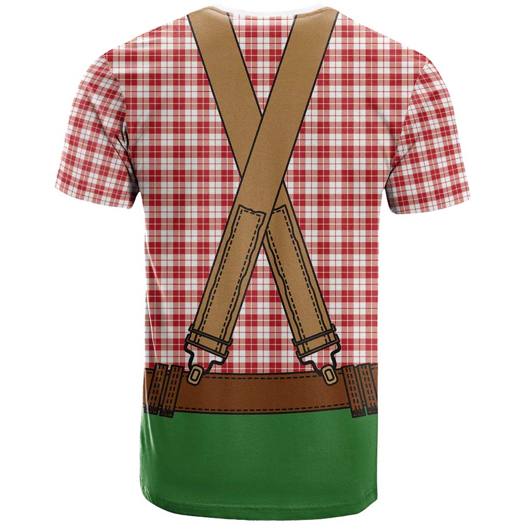 Bavarian Lederhosen Costume Style T-Shirt Red Caro Pattern Graphic Tee