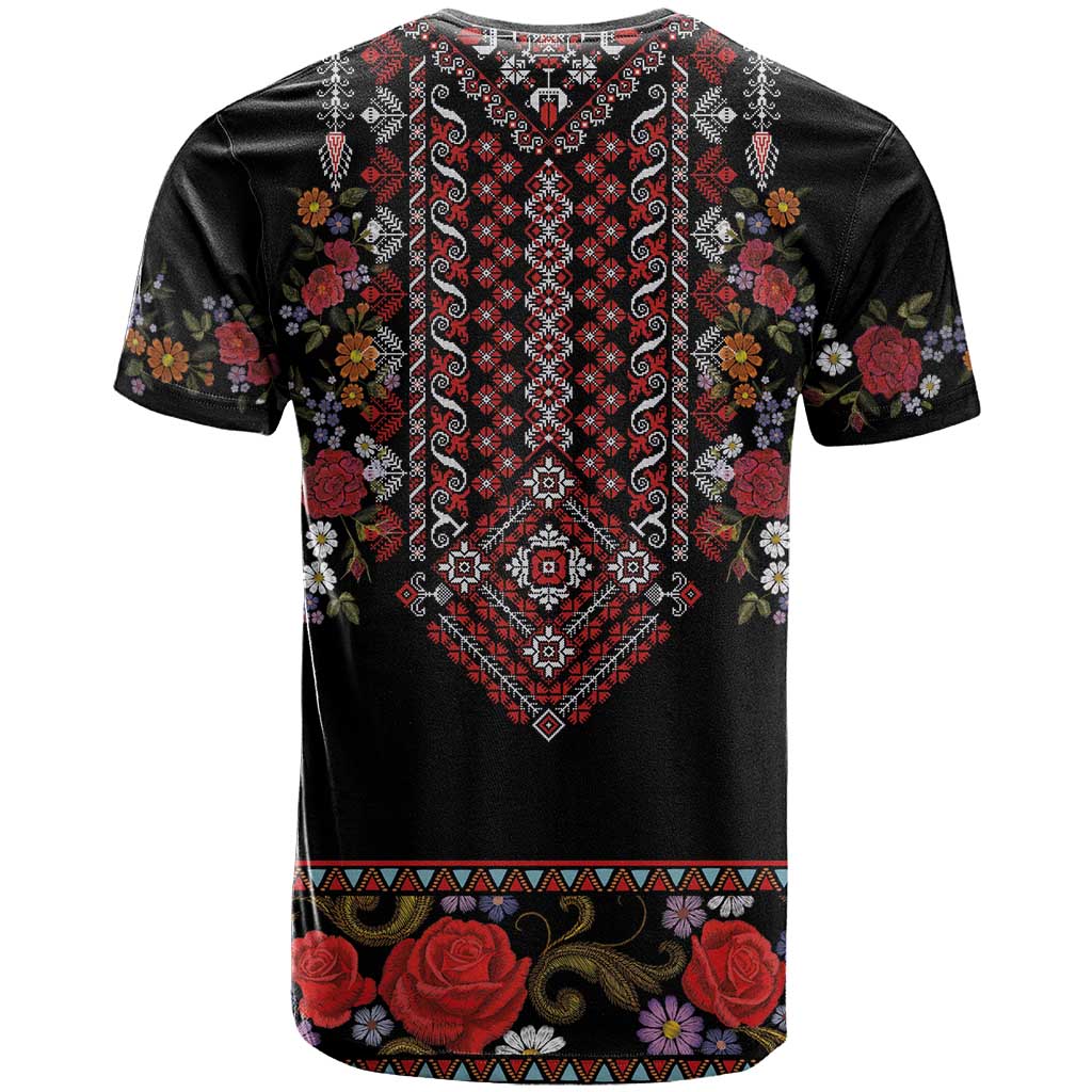 Traditional Romanian Costume - Costum Popular T-Shirt Traditional Romanian Motif and Folk Floral Embroidery Style Graphic Tee