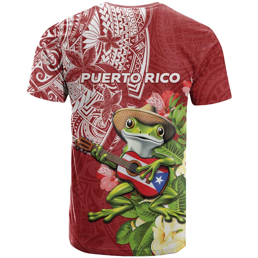 Puerto Rico Coqui Frog T-Shirt Tropical Flowers Polynesian Style Graphic Tee