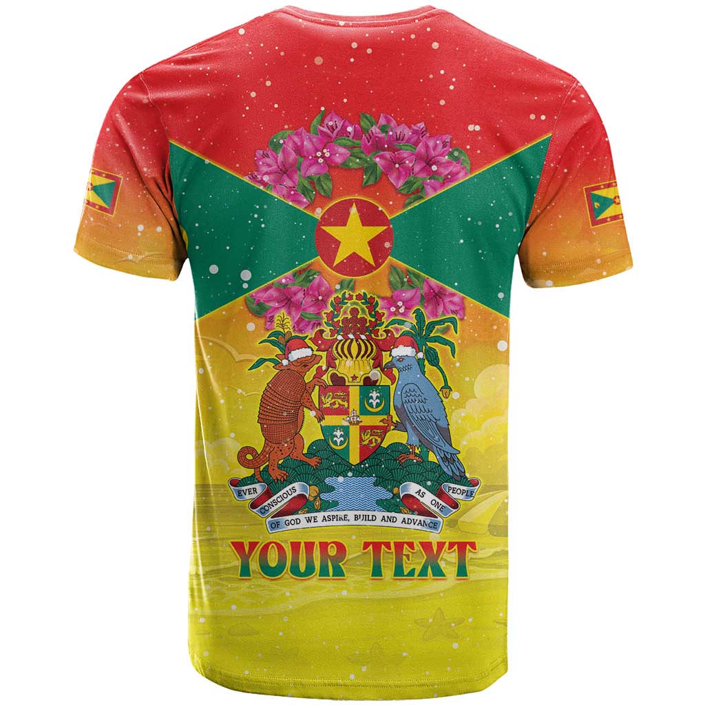 Personalized Grenada Christmas T-Shirt Coat Of Arms Bougainvillea Wreath Graphic Tee