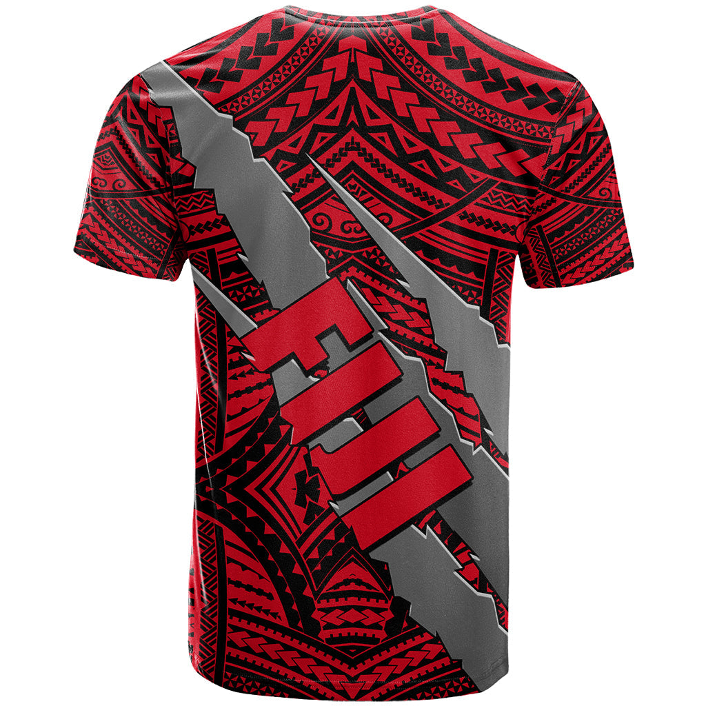 Polynesian Fiji T-Shirt with Coat Of Arms Claws Style - Red Graphic Tee