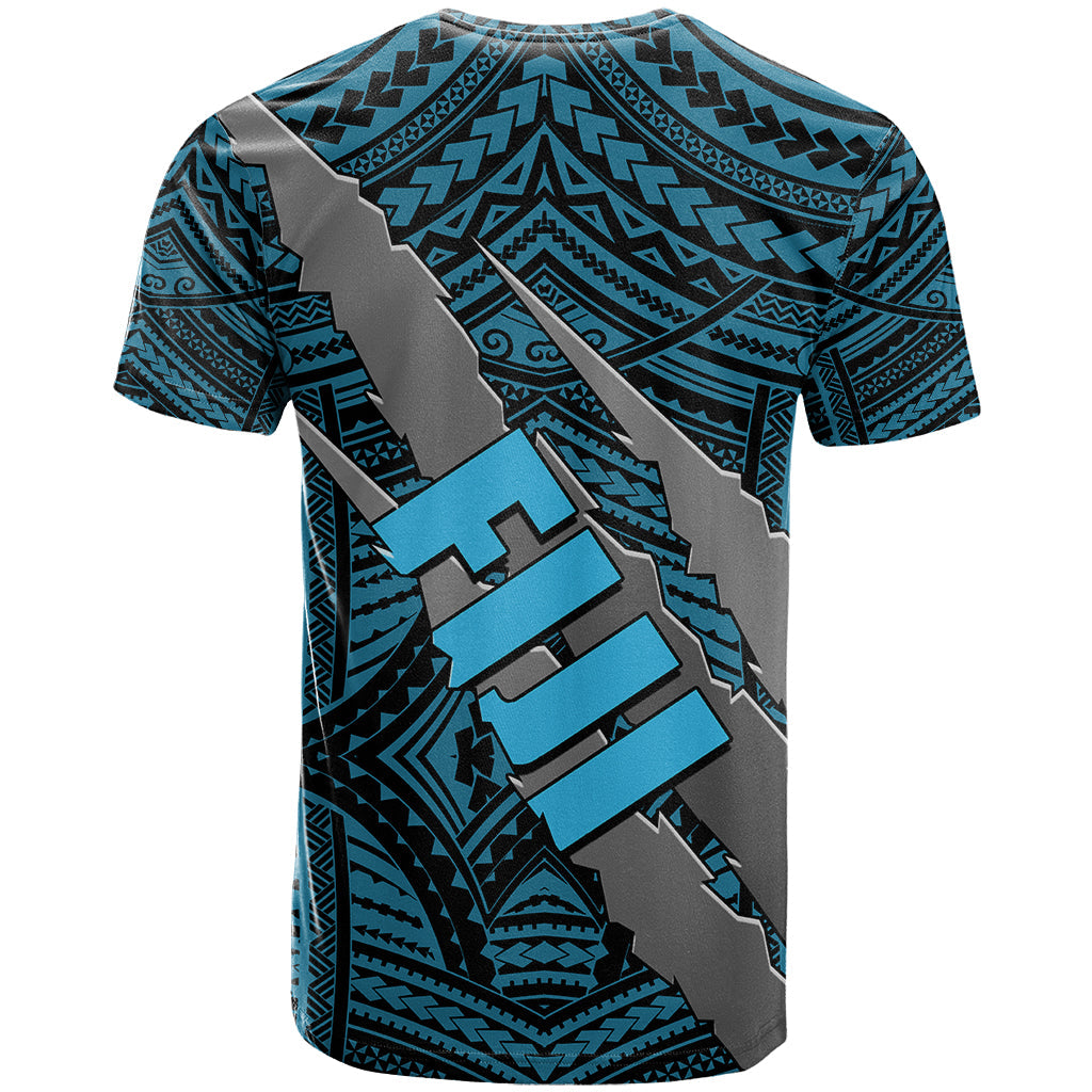 Polynesian Fiji T-Shirt with Coat Of Arms Claws Style - Blue Graphic Tee