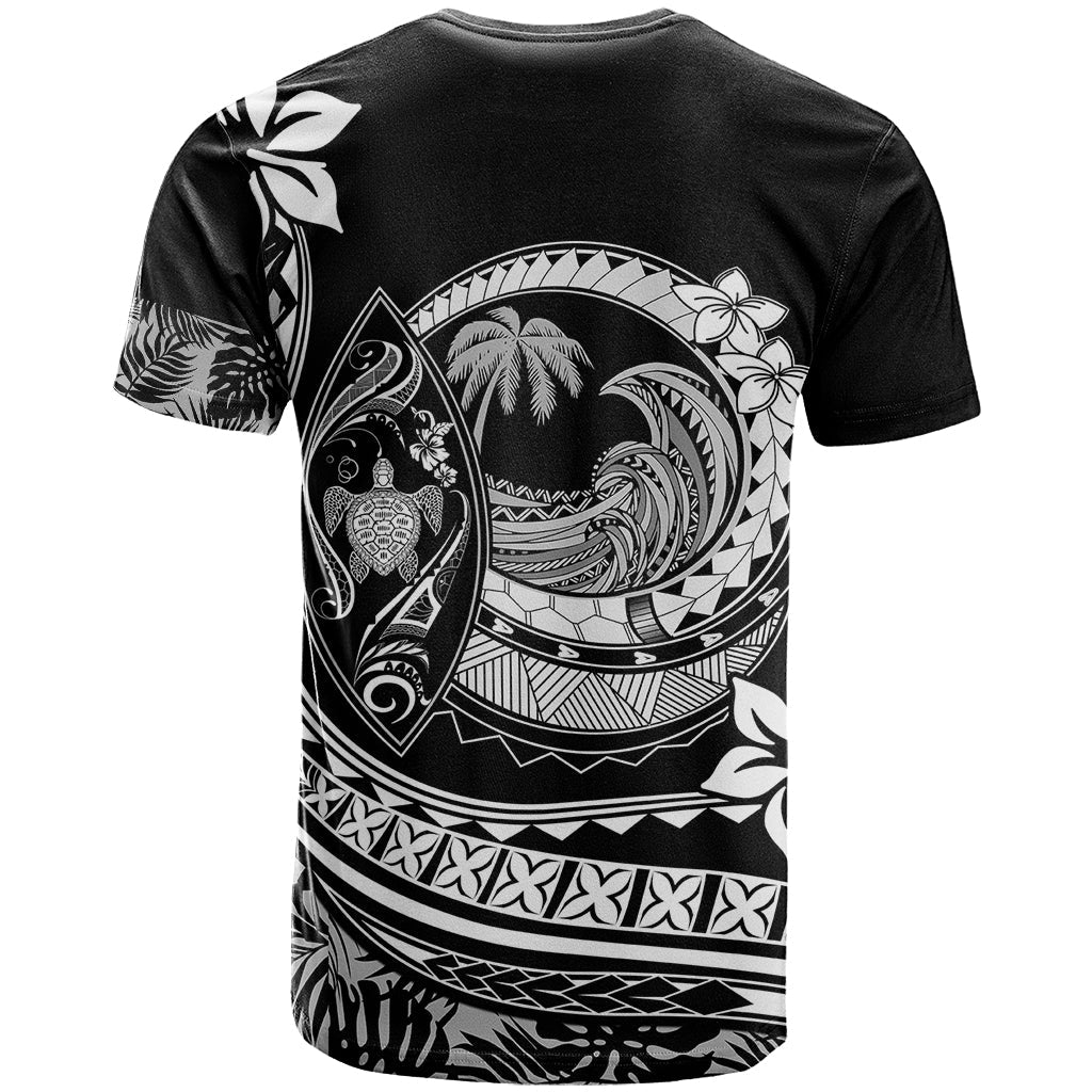 Polynesian Plumeria T-Shirt Ride The Waves - Black Graphic Tee
