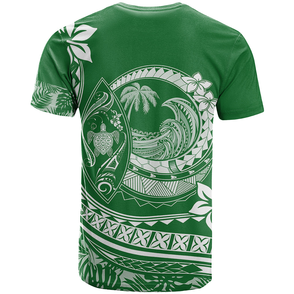 Polynesian Plumeria T-Shirt Ride The Waves - Green Graphic Tee